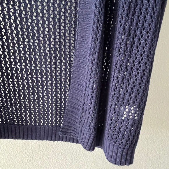 Navy Open Knit Hooded Long Cardigan - Picture 10 of 11